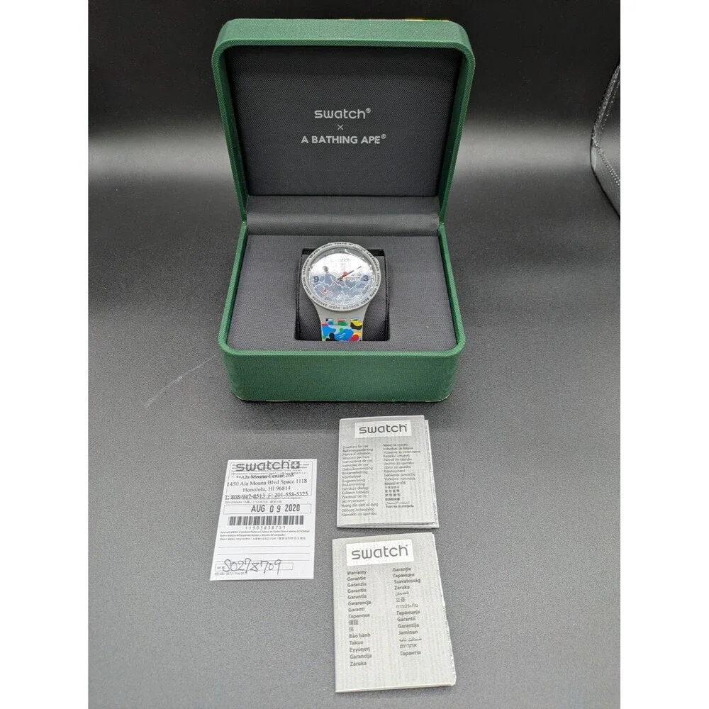 Swatch X A Bathing Ape Big Bold Gray Camo Men's Watch SO27Z710 New Complete